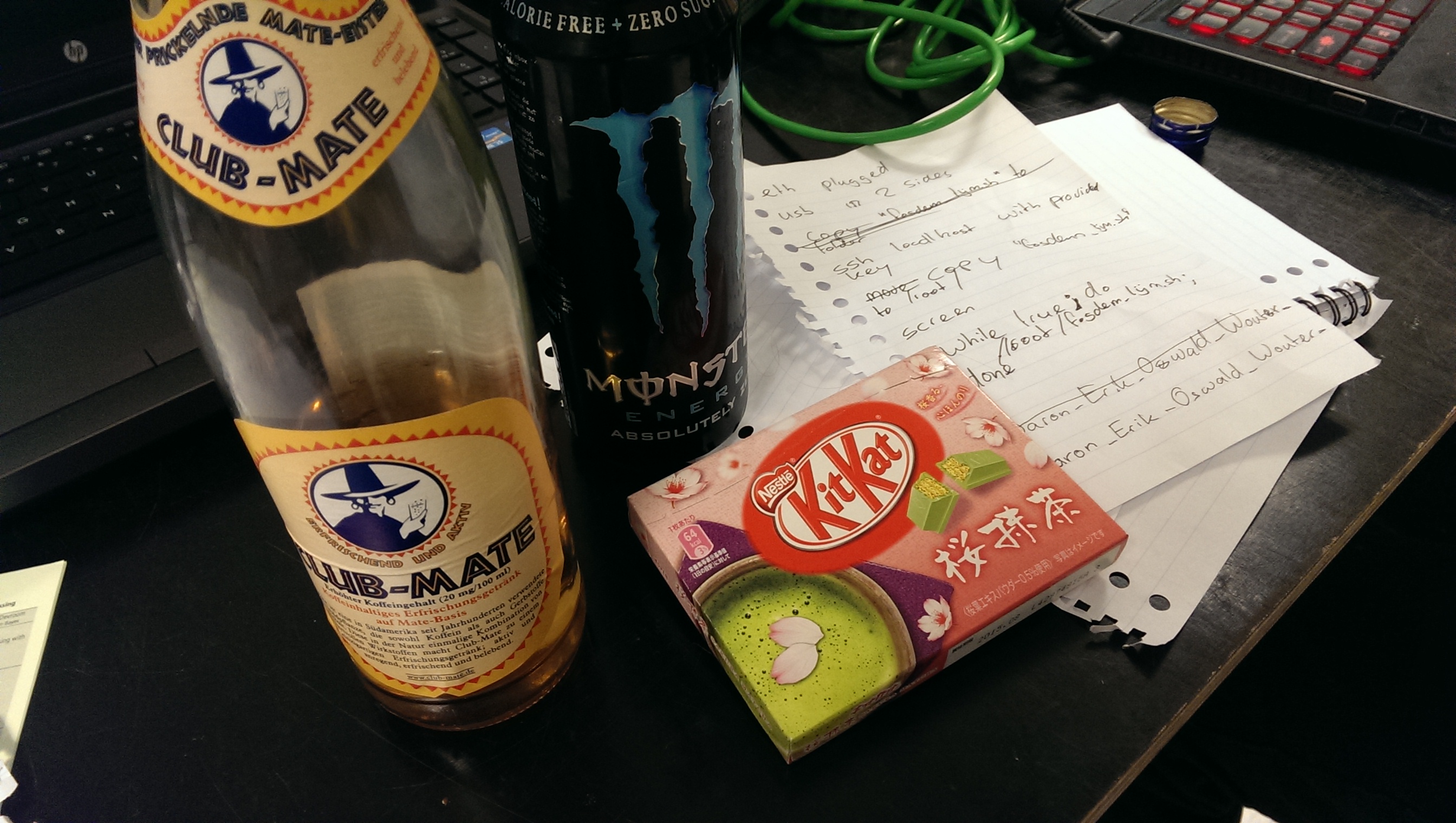 The necessary drinks and snacks for coding.